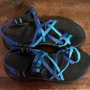 Blue and Black Strap Chaco Sandals